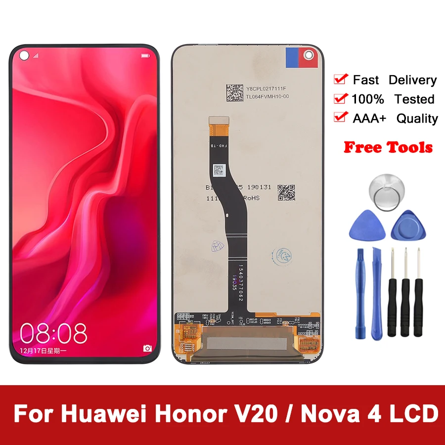 

6.4'' Display For Honor V20 / View 20 LCD Display Touch Screen With Frame For Huawei Nova 4 LCD PCT-L29 Screen Repair Parts 10