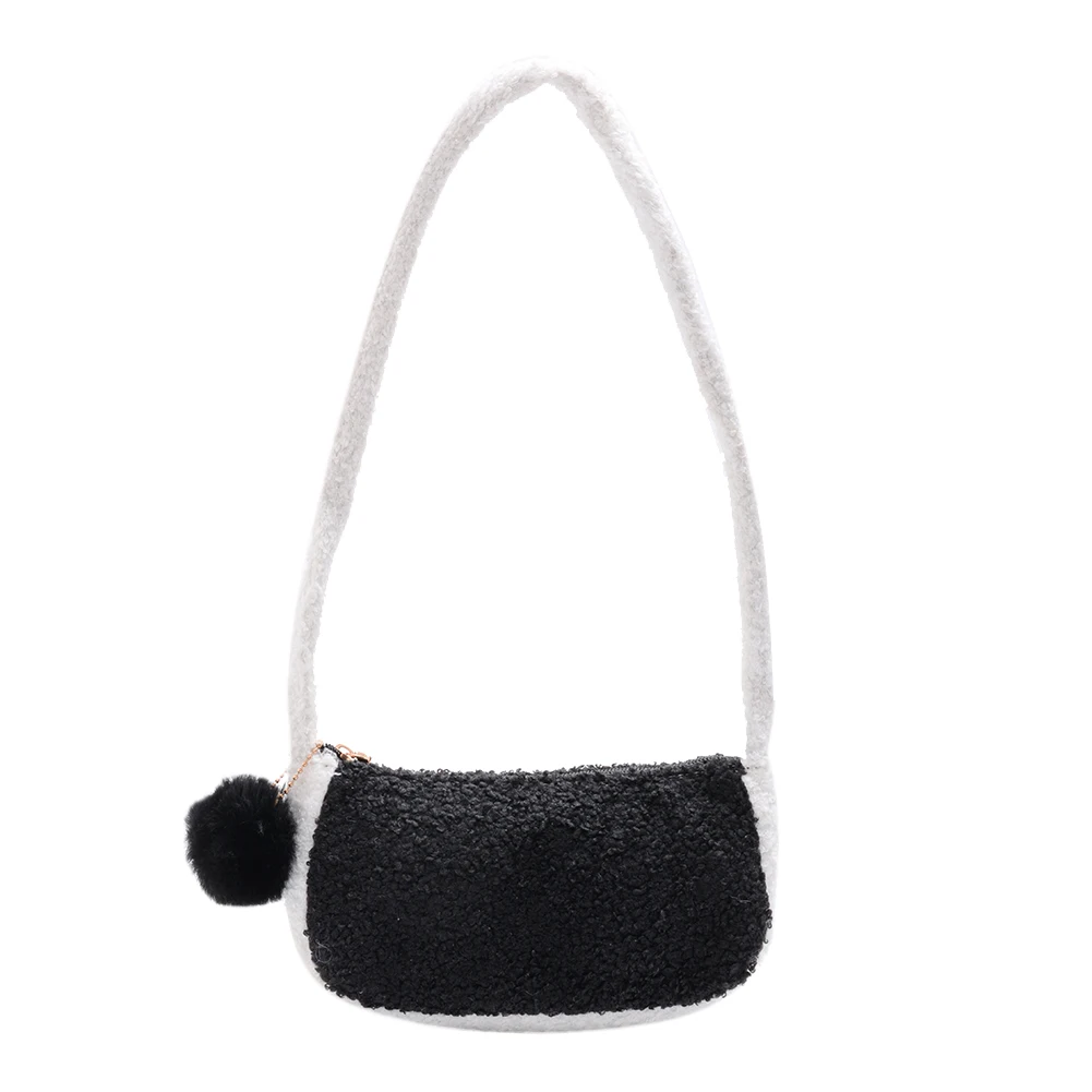 

Casual Women Shoulder Bag Portable Woolen Clutch Commuter Hairball Pendant Totes Fashion Exquisite Shopping Bag