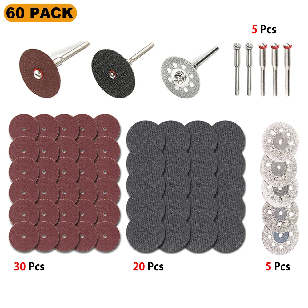 

60Pc Diamond Cutting Wheel HSS Circular Saw Blades Resin Cut Off Disc Wood Working Metal Dremel Mini Drill Rotary Tool Accessory
