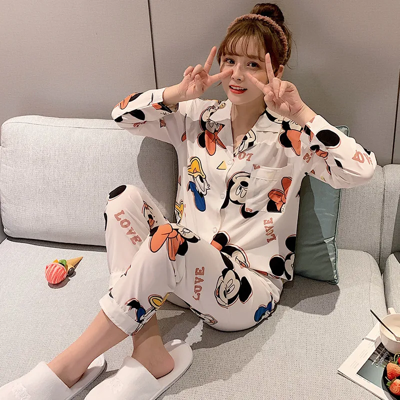 Милые Мультяшные пижамы с Микки Даком из аниме женские kawaii Harajuku футболки принтом