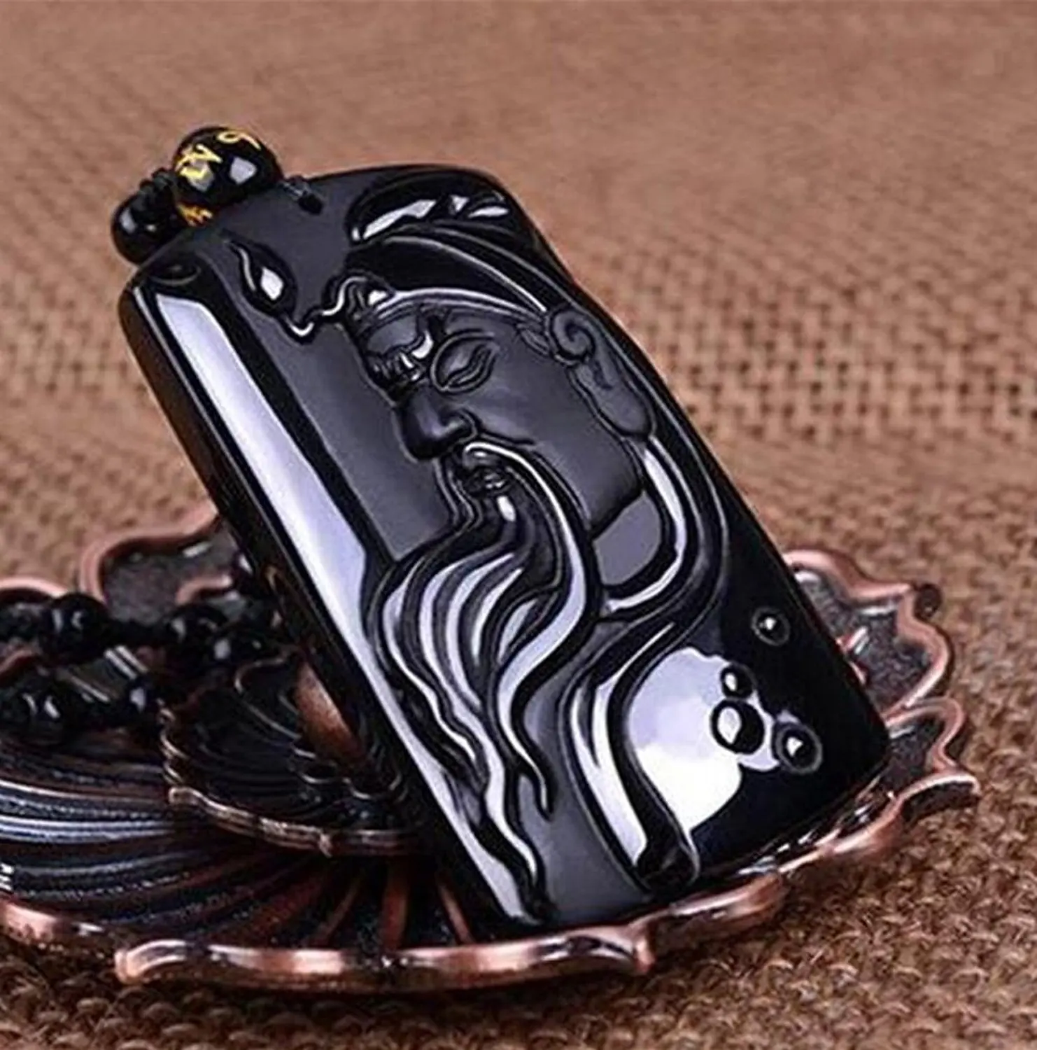 LETSFUN Изящные ювелирные изделия ручной работы резной природный обсидиан Гуань Юй