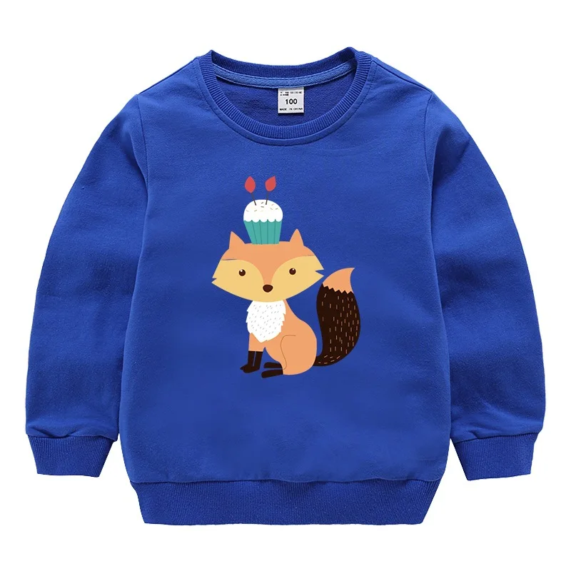 Fox Deep blue Свитер для малышей; детская одежда для мальчиков; Весна-Осень г.; пуловер с рисунком; Модная одежда для малышей; толстовки с круглым вырезом для девочек - Цвет: Fox Deep blue