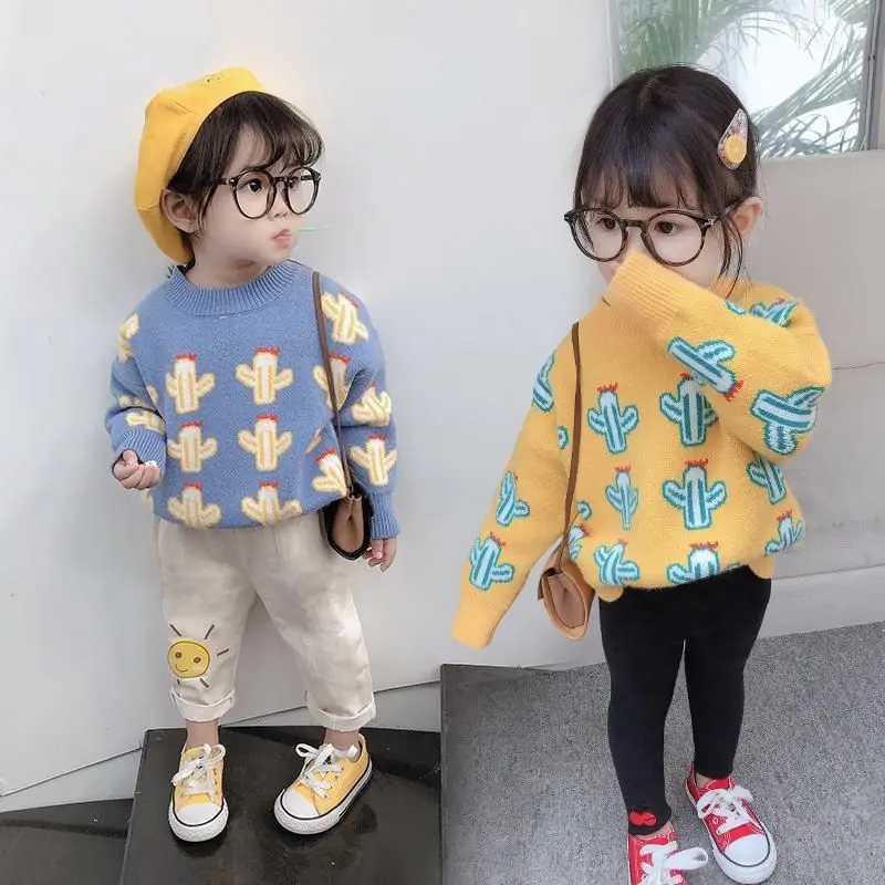 Новинка вязаная зимняя и осенняя теплая одежда свитер для девочек детские топы