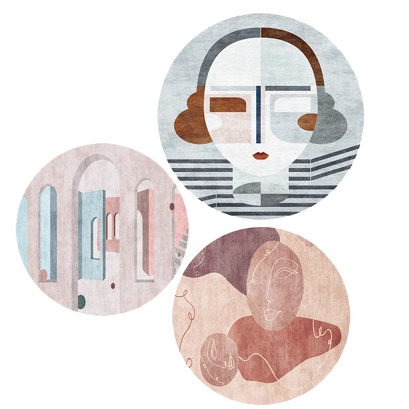 Круглый ковер для гостиной в скандинавском стиле с рисунком декоративный