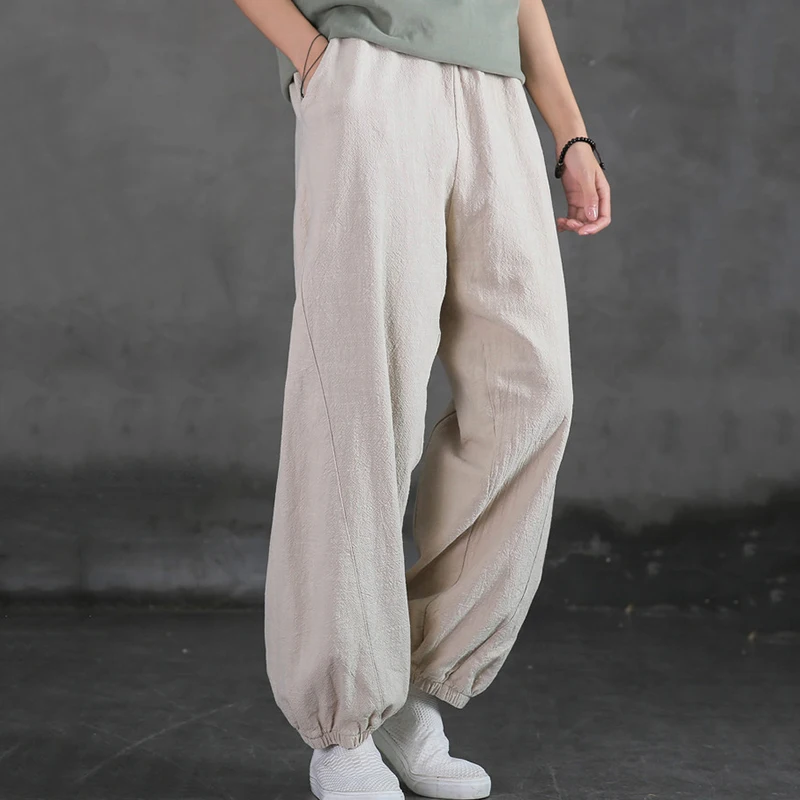 

M-2XL 4 Цвета детские длинные свободные Длина эластичные штаны-шаровары из хлопка и льна брюки все-матч удобные женские туфли для отдыха женск...