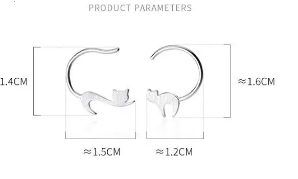 Earrings asymmetry Cute 100% Real. 925 Sterling Silver Fine Jewelry Kitten Cat Animal ear earrings GTLE2847 | Украшения и