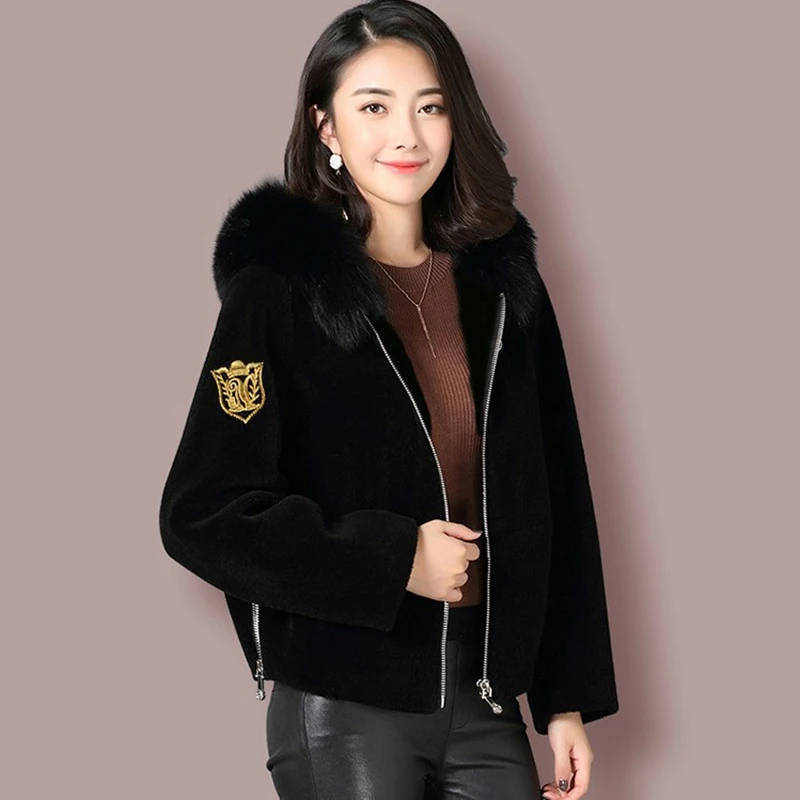 Шуба женская зимняя из искусственного меха норки с длинным рукавом и воротником