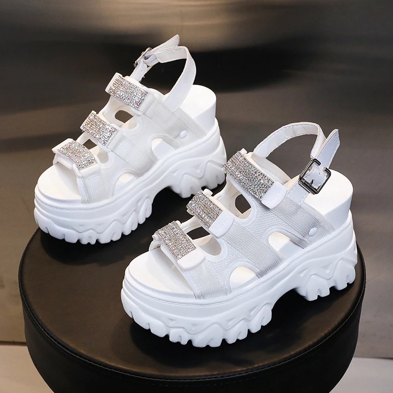 

2021 Sandals Women Shoes Fashion Rhinestone High Heel 9CM Ladies Sandals Summer Outdoor Open-Toed Sport Platform Sandalias Mujer