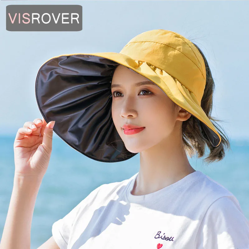 

VISROVER Summer Women Sun Hat Empty Top Hats Foldable Beach Big Trim Hat Visor UV Protection Holiday Sunscreen Sun bonnet Hats