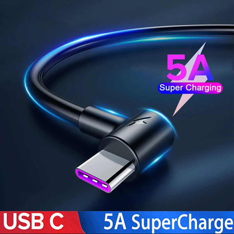 Зарядный кабель USB Type C 5 А 90 градусов для Huawe P30 P20 Pro Mate 30 lite nova 6 Honor 20 9X|Кабели