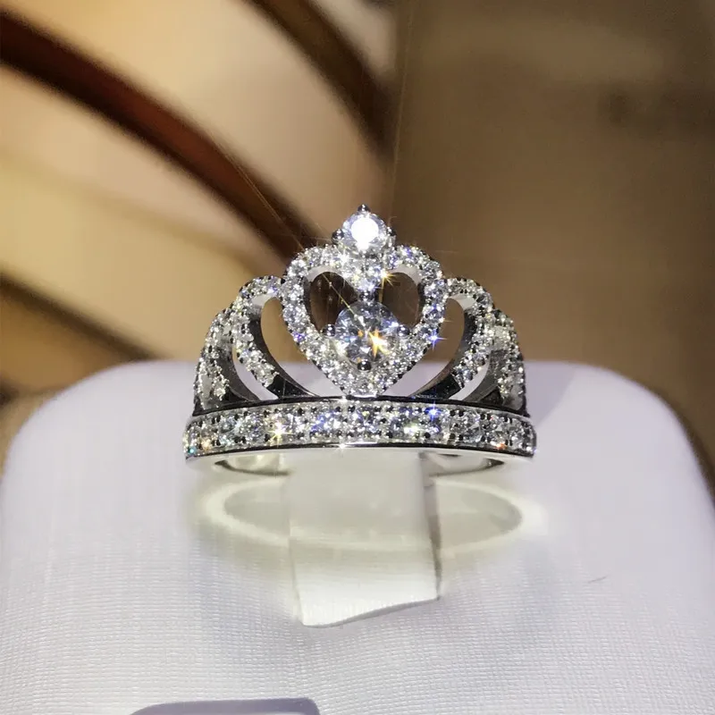 

Women Rings 925 Silver Trendy Jewelry Bride Wedding Jewelry Cubic Zirconia Crown Engagement Ring
