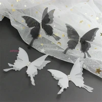 100pcs white organza swallowtail butterfly appliques sheer chiffon butterflies double layer w rhinestone for party decoration