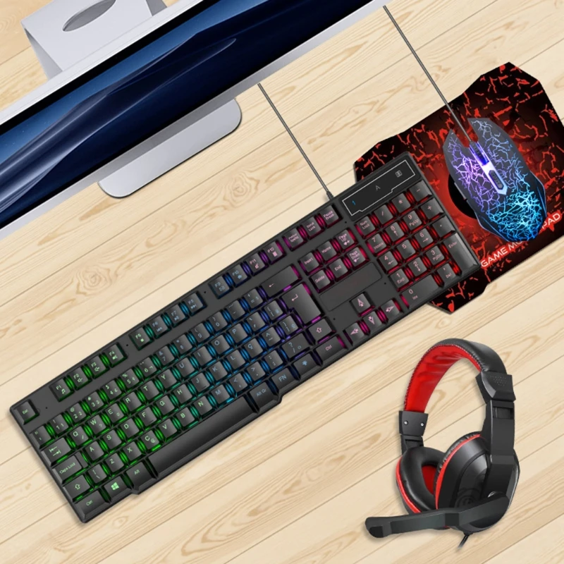 

4 in 1 Gameing Keyboard items Headsets Mouse Pad set Colorful Photoelectric