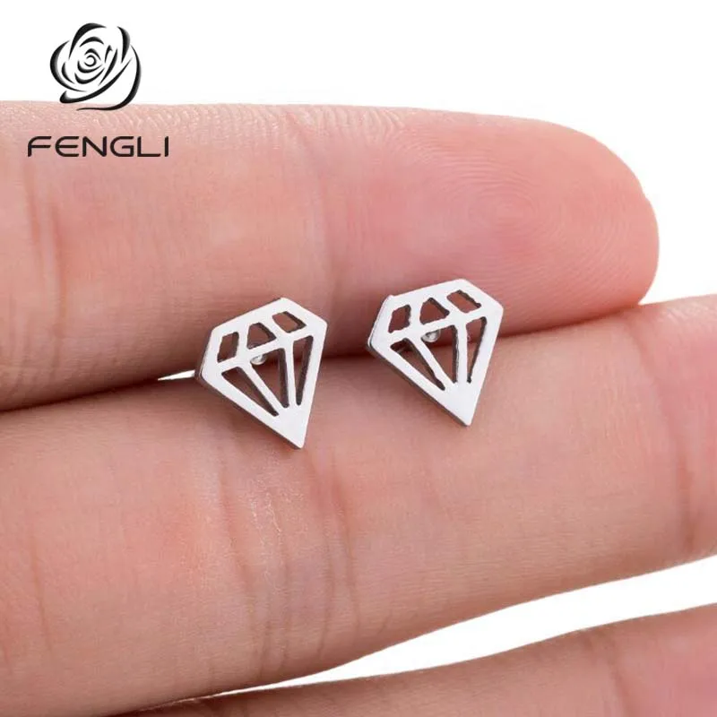 Женские серьги гвоздики с пентагоном FENGLI вечерние черного цвета геометрическим