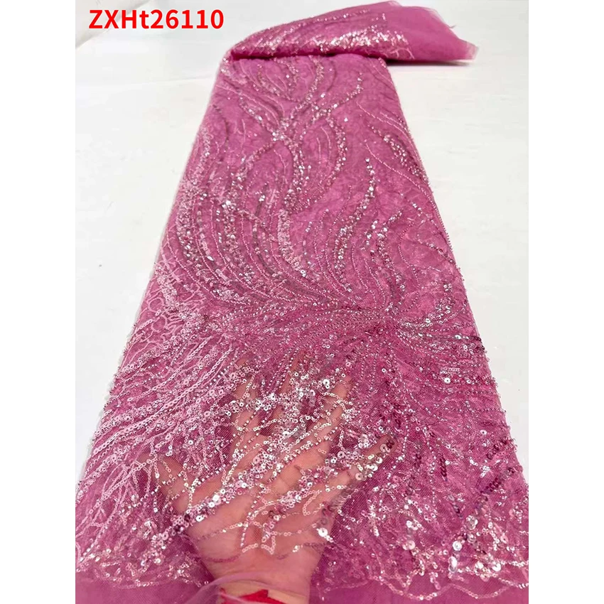 

African French Mesh Tulle Net Lace Textiles Sequin material woman Wedding Fabric ​5 Yards/Lot ZXHT26110