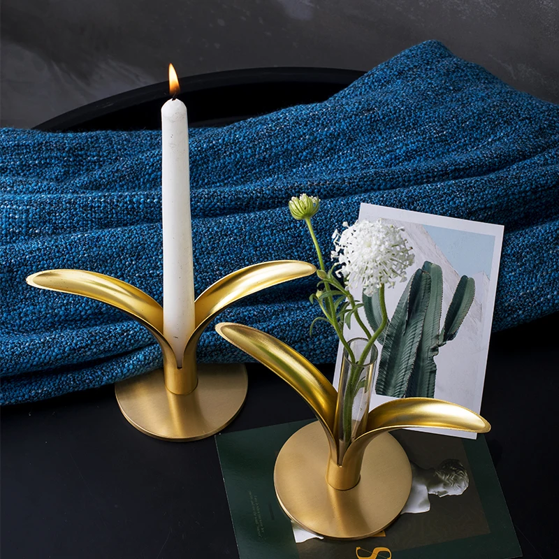 

Brass Candle Holder Modern Design Vase Glass Nordic Candle Holder Luxury Metal Rustic Kerzenhalter Home Decoretion WE50ZT
