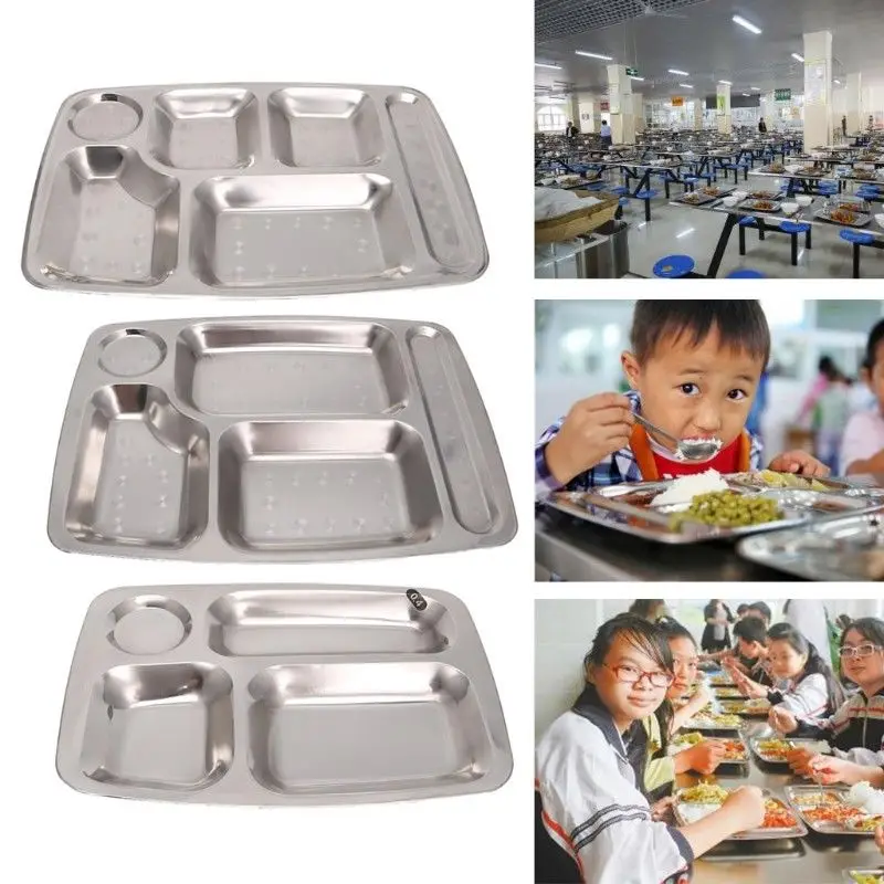 

Dinner Plate Lunch Box Stainless Steel Divided Dinner Tray Lunch Container School Grid Lunch Box Kid Snack Tray 4/6 Grid