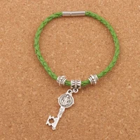 20pcs saint benedict medal cross key leather wrap woven bracelet silver plated clip clasp wristband christmas bangle 8 bb59
