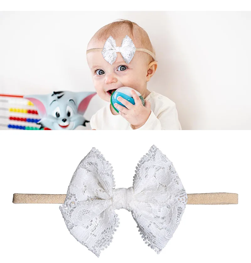New Baby Girls Луки Оголовье 10 шт. / Компл. Эластичные Нейлоновые Ободки для Девочек Симпатичные Принты Луки Оголовье Набор Детские Аксессуары Для Волос