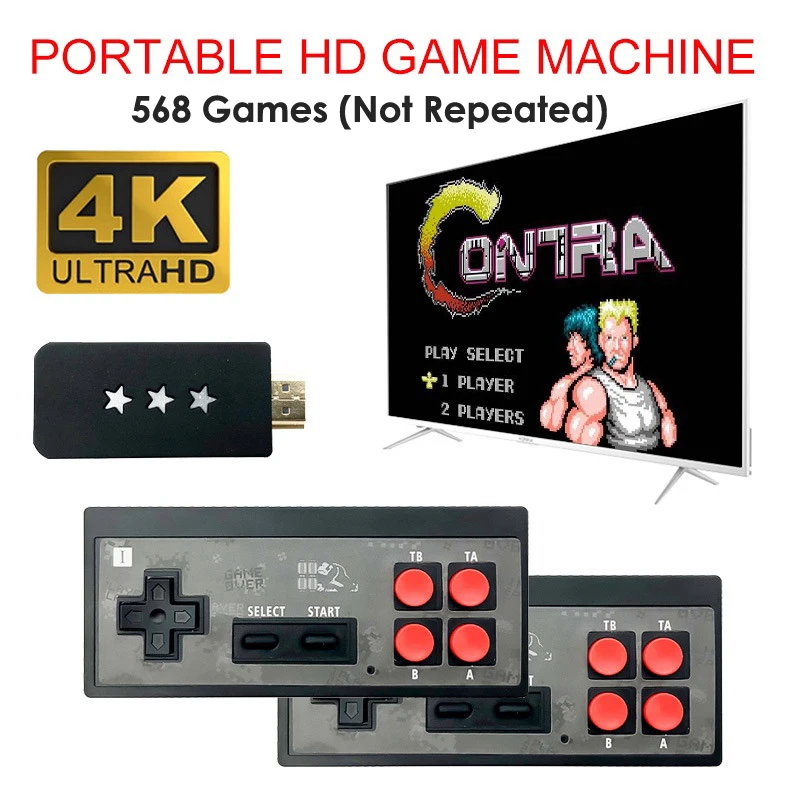 Беспроводная игровая консоль 4K HDMI встроенный 568 классических игр супер ретро