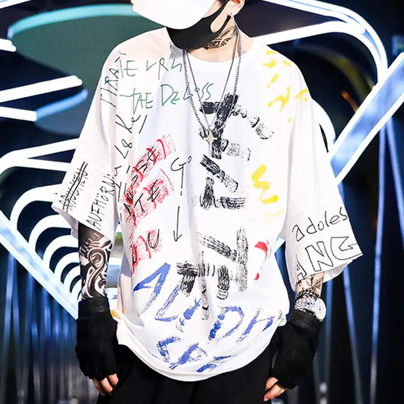 Футболка мужская оверсайз в стиле хип-хоп с рукавом до локтя | Мужская одежда