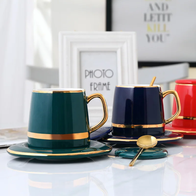 Европейский стиль 350 мл керамическая кофейная чашка наборы с крышкой блюдо ложка