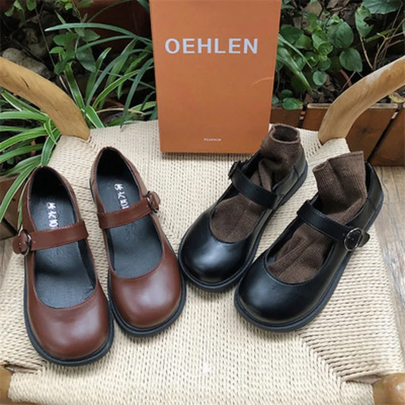 Туфли женские кожаные в британском стиле маленькая ретро Обувь Mori girl для