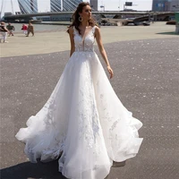sheer scoop neck white tulle a line wedding dresses lace appliques beautiful beading fashion women bridal dress robe de mariee
