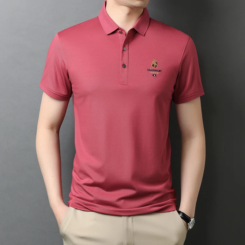 

2021 Summer Short Sleeve POLO Shirts Men Solid Color Lapel Cotton POLO Shirts Business Social Male Clothing Casual Slim Tee Tops