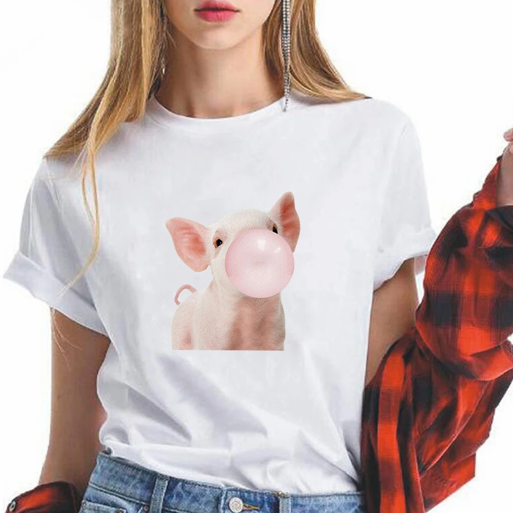 

Loose Cheap Creative New T Shirt Women Style Trendy Fashion T-shirt Cute pig blowing bubbles Graphic Breathable Print T Shirt