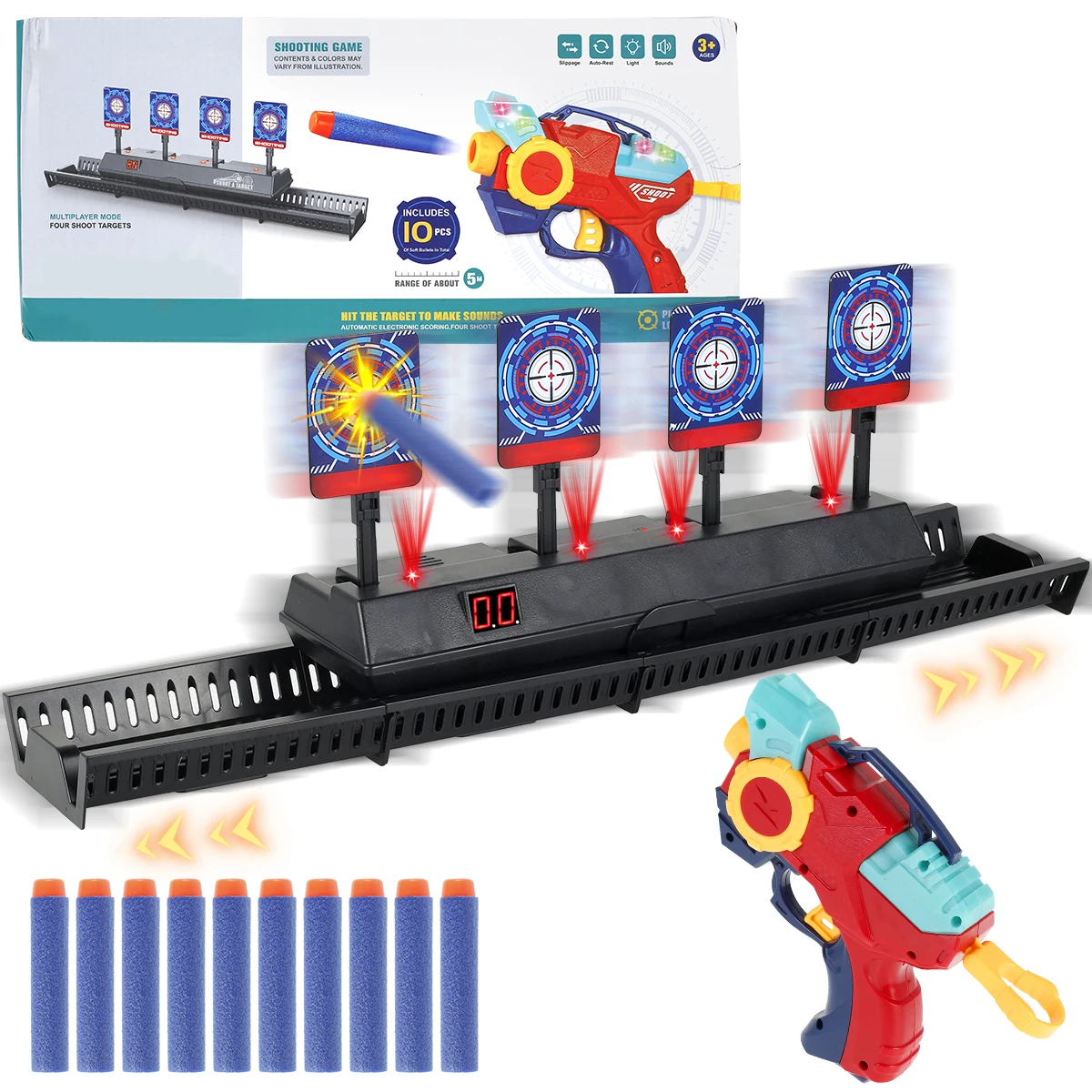 

Electronic Scoring Toys with 4 Targets Shooting Dart Toy with Sound Light Effects Shooting Blaster for Kids Age 3+