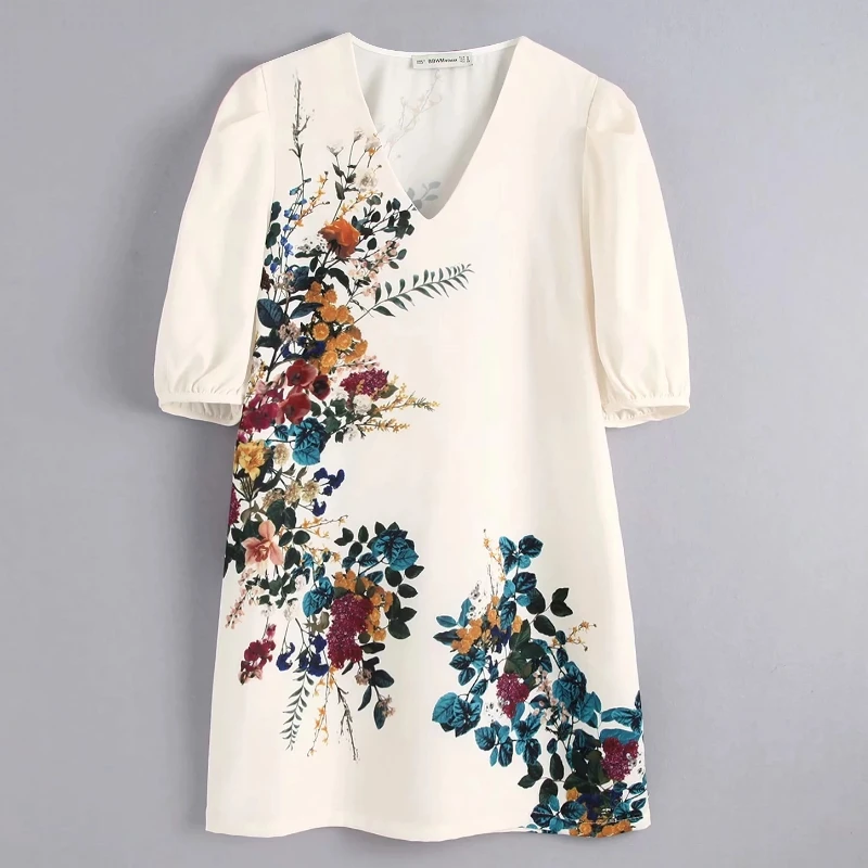 Новое Женское винтажное платье с цветочным принтом прямое мини v образным