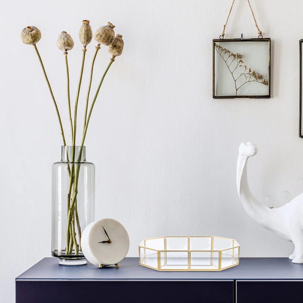 

1pc Exquisite Octagonal Jewelry Box Glass Cosmetics Jewelry Storage Tray