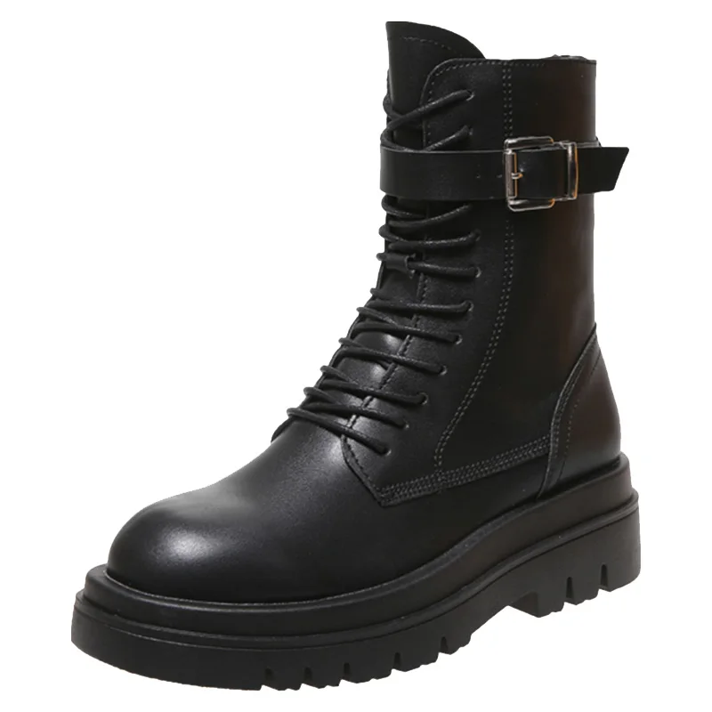 

SONL ARFU Women's thick-soled ankle boots new net red Brown all-matching short-height motorcycle boots woolen Cotton