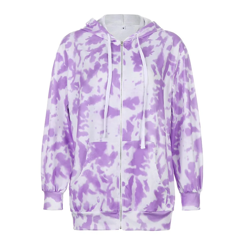 

Zoulv Spring and Summer Fashion Loose Hooded Zipper Cardigan Casual Street Mirror Tie-dye Warm and Versatile Personality Jacket