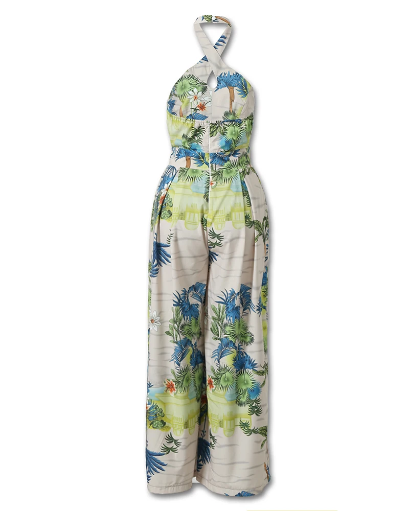 2020 Women Stylish Leisure V-Neck Sleeveless Sexy Romper Crisscross Halter Tropical Print Jumpsuits
