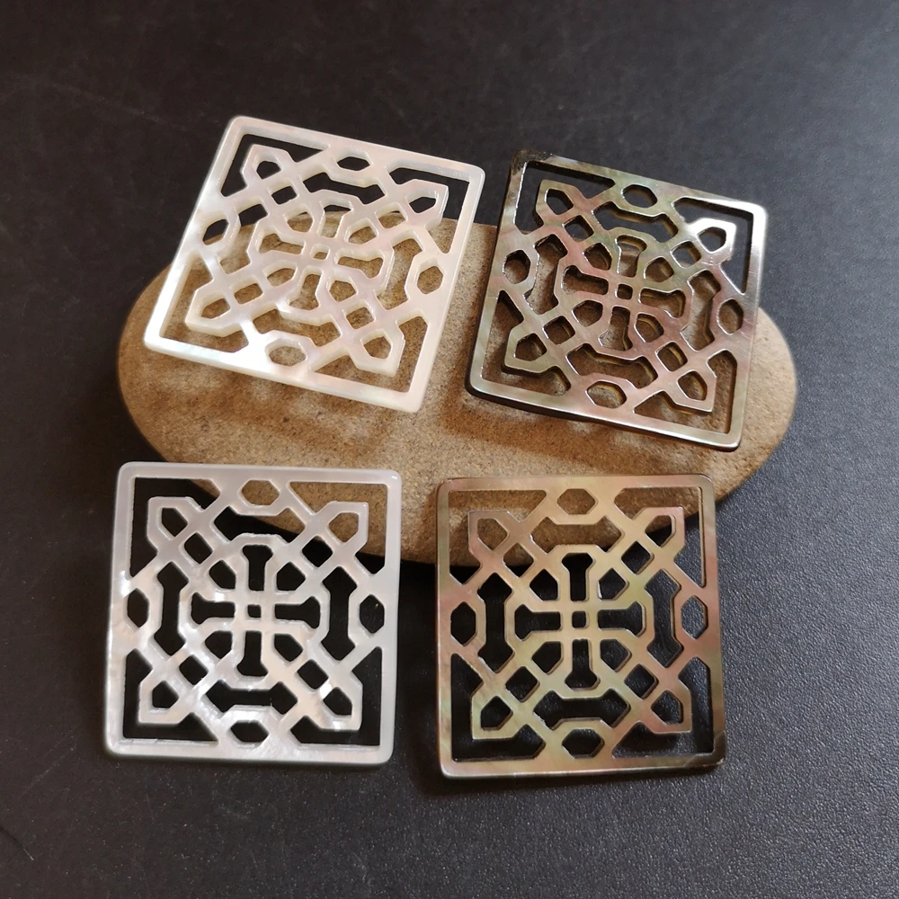 

10pcs/lot Natural Hollow Square Mother of Pearl shell for DIY Jewelry Hollow Flower MOP Pearl shell for Earrings