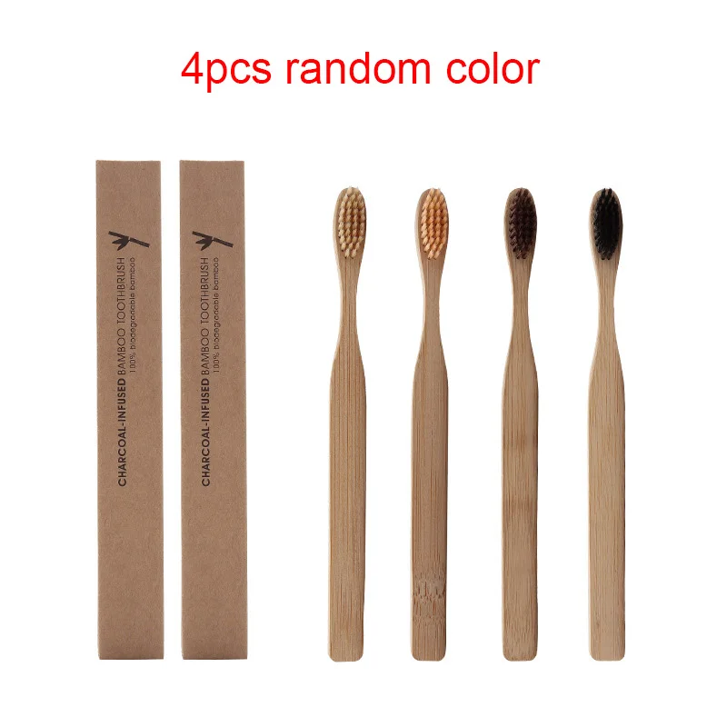 4Pcs random color 10 шт. Экологичная бамбуковая зубная щетка деревянная зубная щетка мягкая щетина кончик уголь для взрослых уход за полостью рта дорожная зубная щетка 4 цвета - Цвет: 4Pcs random color