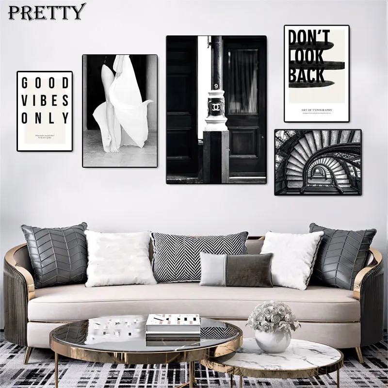 

Abstract Letter Ballet Girls Canvas Painting Living Room Black White Fashion Posters Modern Wall Art Home Decorative Pictures