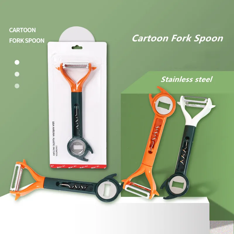 

Лучшая Многофункциональная Овощечистка с двойной головкой, Овощечистка, фруктовый нож, штопор, столовая ложка, кухонные инструменты