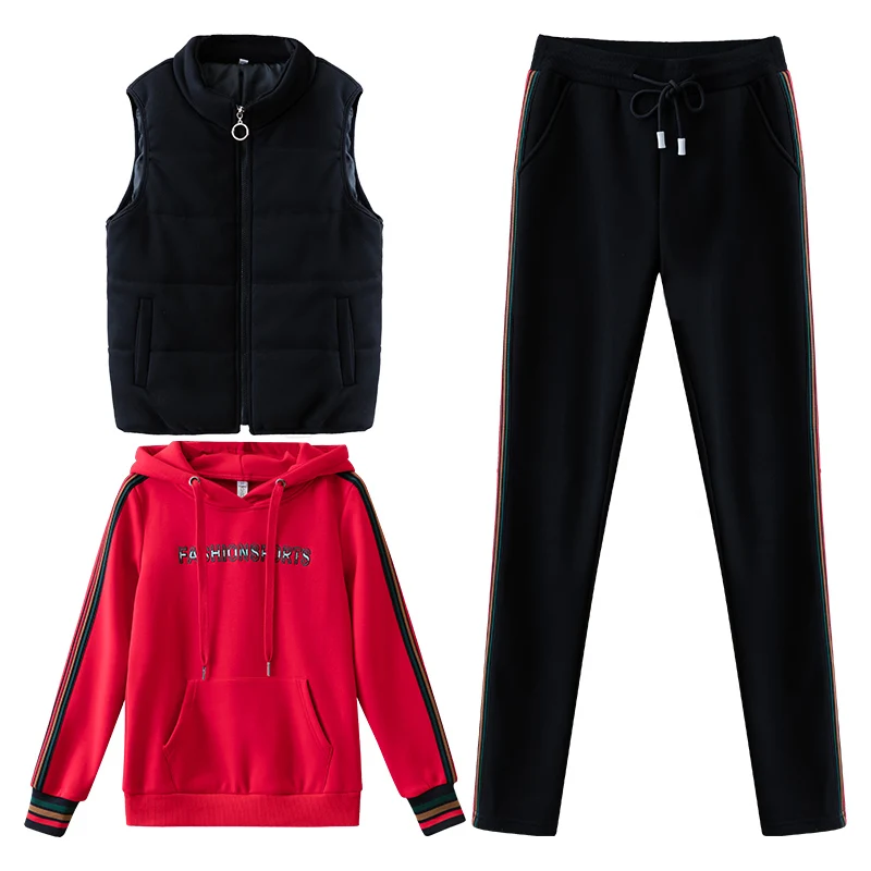 Плюс толстый Комплект из трех предметов спортивная одежда женские толстовки