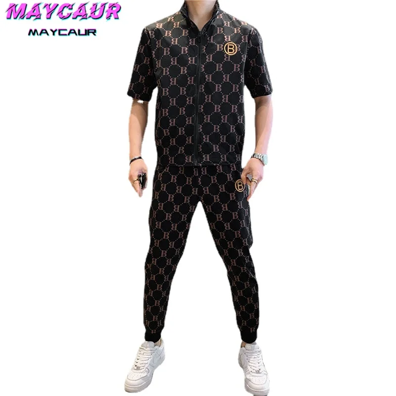 Костюм мужской летний из двух предметов повседневный спортивный костюм с