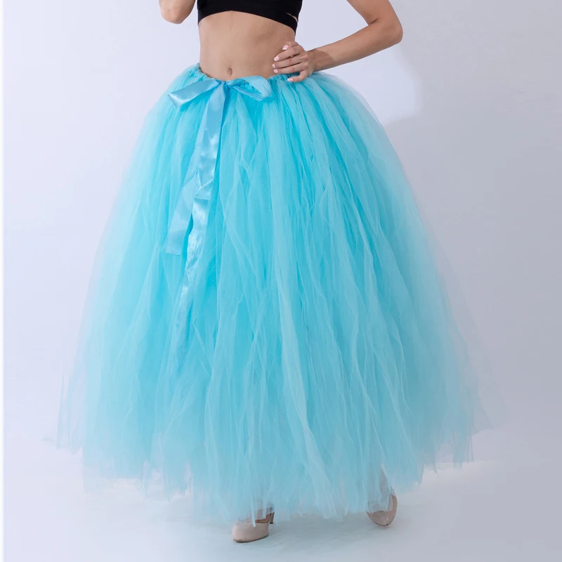 FOLOBE женские Пышные юбки пачки 100 см длинные фатиновые с атласные ленты юбка