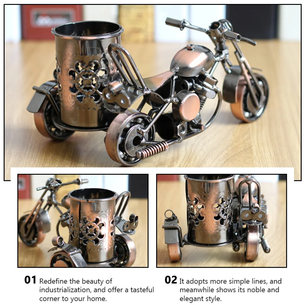 

Iron Motorcycle Pen Holder Pencil Container Desktop Stationery Organizer