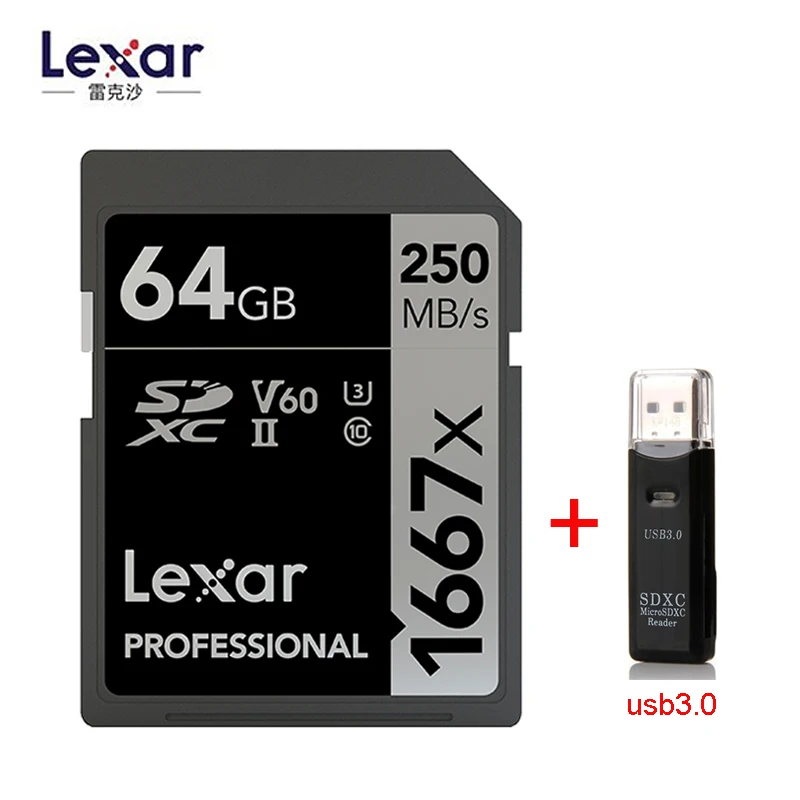 64GB-usb3.0 Lexar SD карты 1667X 250 МБ/с. 64 Гб 128 256 SDXC UHS-II U3 флэш-карта памяти для 3D 4K цифровой Камера - Емкость: 64GB-usb3.0