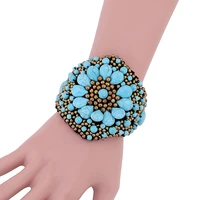 new designed imitation turquoise beads knitted bohemian bracelet bangle for girls handmade charm bracelets party women jewelry