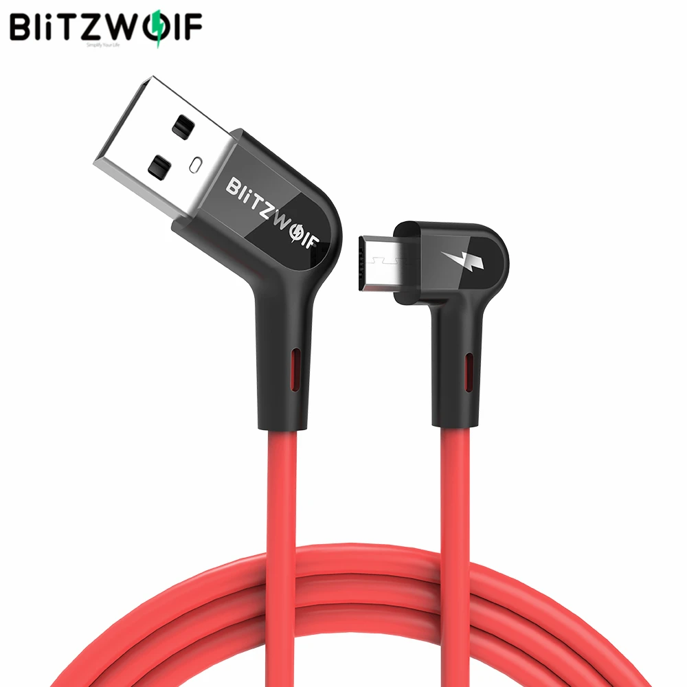 Blitzwolf Micro USB кабель 90 ° под прямым углом 2.4A Быстрая зарядка USB кабель для передачи данных для Xiaomi OPPO huawei Android зарядка мобильного телефона