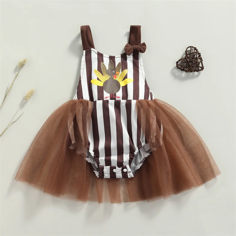 

Комбинезон из фатина на День Благодарения, комбинезон для маленьких девочек, комбинезон с цветными полосками, мультяшным принтом, U-образны...