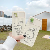 cute dinosaur slide camera protection phone case for iphone 11 12 13 pro max xr xs x suitcase soft cover for iphone 7 8 plus
