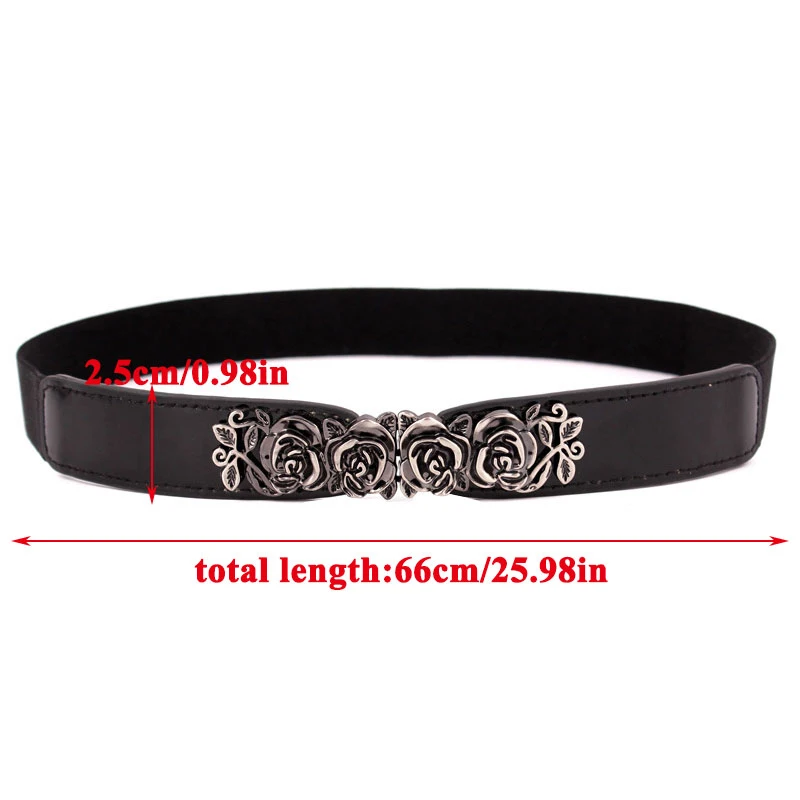 

Ladies Fashion Casual Waistband Women Thin Belt Vintage Metal Rose Flower Buckle Solid Color Waist Belt Stretch Cummerbunds